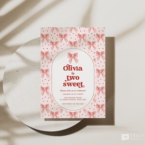 Two Parts Invitation Two Sweet Invitation Template, Bows 2nd Birthday Party Invitation ...