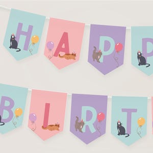 Cat Birthday Bunting, Girl Birthday Happy Birthday Banner Template, Kitten Birthday Party Decorations Printable, Kitty Cat Bunting B968