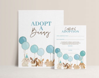 Jeu de fête Adoptez un lapin à imprimer, certificat d'adoption d'anniversaire lapin lapin et signature B322