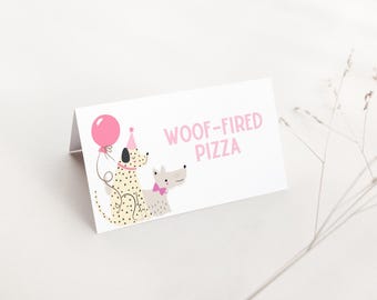 Pink Puppy Party Food Tents, Printable Dog Birthday Food Labels, Girl Birthday Decorations, Puppies Party Place Card Template B939