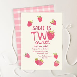 Berry 2nd Birthday Invitation,  Strawberry Two Sweet Birthday Invitation, Girl Second Birthday Party Invite, Editable Template Evite C033