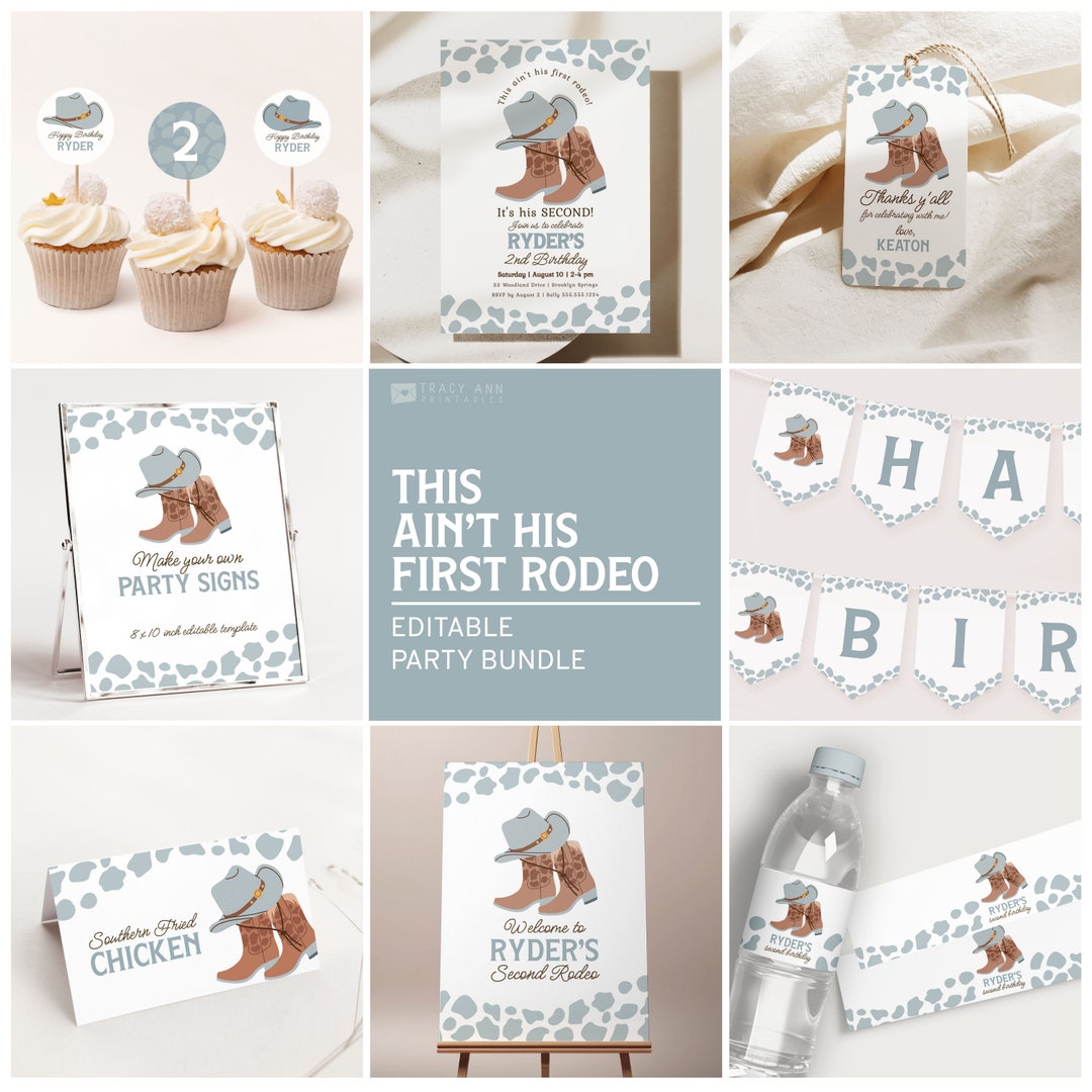 Ain't His First Rodeo Invitation Bundle, Cowboy 2nd Birthday Party Set ...