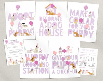 Puppy Party Signs, Adopt a Puppy Party Games, Grooming Station, Decorate a Collar, Vet Check-up Sheet, Dog Birthday Party Sign Bundle B936