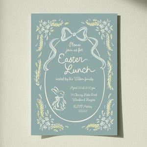 Handgezeichnete Osterlunch-Einladung, wunderliche Bogen-Osterneinladung, druckbare handgeschriebene Blumen-Ostern-Brunch-Einladungs-Schablone B917