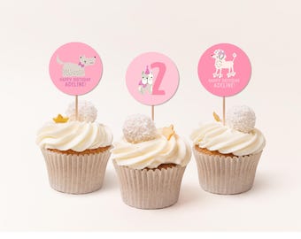 Puppy Party Cupcake Toppers, Printable Dog Birthday Cupcake Circles, Pawty Decorations B939