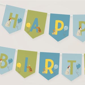 Puppy Birthday Bunting, Printable Happy Birthday Banner, Puppy Dog Birthday Party Banner Template, Boy Birthday Decorations B925
