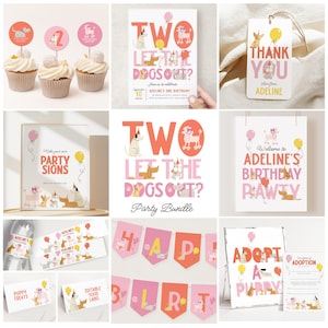 Two Let The Dogs Out Invitation Bundle, Girl 2nd Birthday Party Invitation Set B924, Puppy 2nd Birthday Decorations & Favors Printable B924