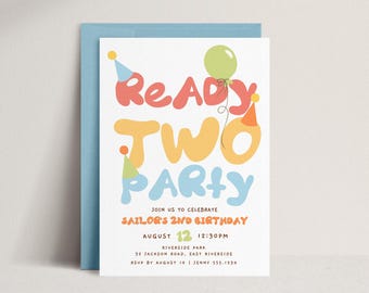 Ready Two Party Invitation, Bright Fun 2nd Birthday Party Invite B981