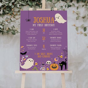 Poster Milestone Spooky One, modello di bacheca Milestone per il primo compleanno di Halloween, decorazione stampabile per il primo compleanno di fantasmi, ricordo modificabile B422