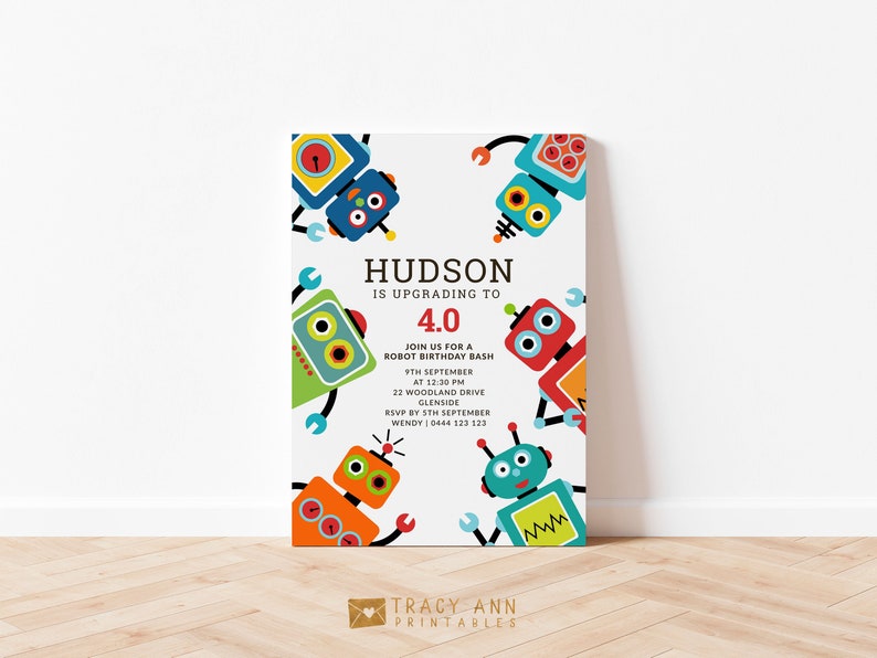 Robot Birthday Invitation Editable Robot Party Invite Boy Birthday Robot Invitation Template 4th Birthday Party Invitation Robots 1120 image 5