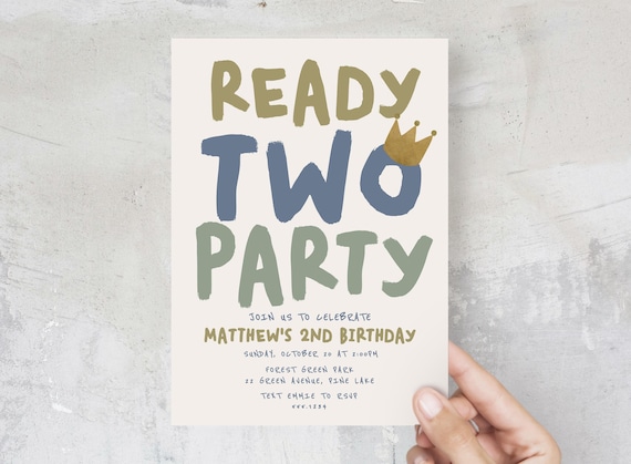 Ready Two Party Invitation, Boy 2nd Birthday Party Invite, Second Birthday Invite, Editable Evite Template B844