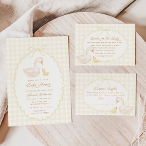 Goose baby shower uitnodiging, moeder de gans en Gosling boeken voor baby kaart, luier loterij ticket, genderneutraal gingang douche decor B865