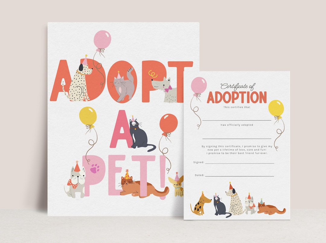 Adopt a Pet Kids Party Game, Printable Adopt a Pet Sign, Girl Birthday ...