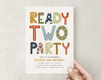 Ready Two Party Invitation, Editable Boy 2nd Birthday Party Invite Template C185