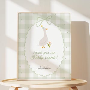 Goose Birthday Party Sign, One Silly Goose Party Decor, Green Gingham Birthday Sign Template, Printable Girl Birthday Decor B872