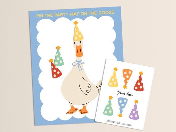 Pin the Hat on the Goose, Printable Silly Goose Birthday Party Game Template C215