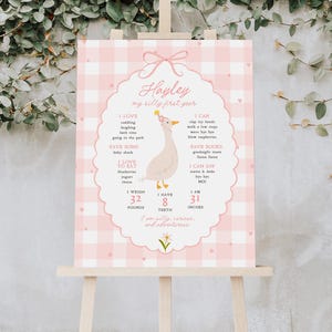 Modèle d'affiche Silly Goose, tableau pour 1er anniversaire de fille sur moi, décorations de fête pour le premier anniversaire d'oie fantaisiste B847