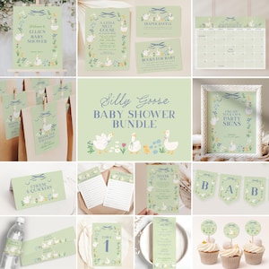 Goose Baby Shower Set, Silly Goose Baby Shower Invitation, Party Decor Bundle, Signs, Printable Gender Neutral Baby Shower Decorations B843