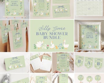 Silly Goose Baby Shower Invitation and Bundle, Gender Neutral Baby Shower Invite and Party Decor B843