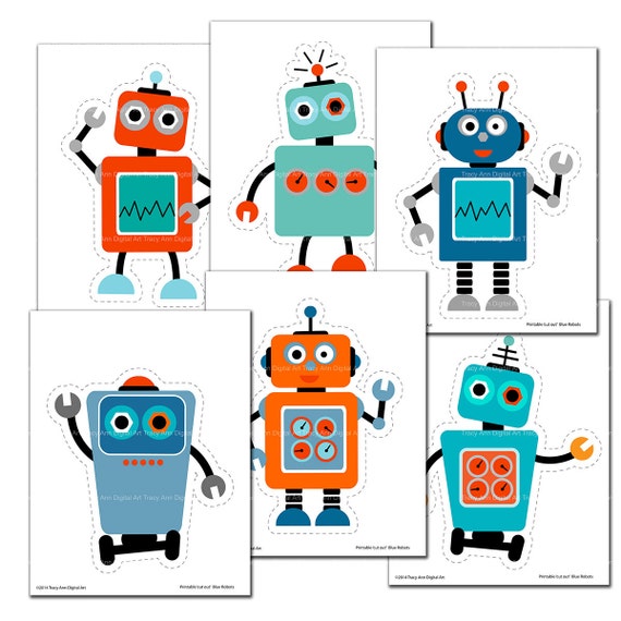 Blue and Orange Robotic Printable Lower outs - Do-it-yourself Social gathering Decor picture relating to Robot Printable titled Blue and Orange Robotic Printable Lower outs - Do it yourself Bash Decor