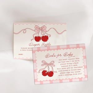 Cherry babyshower uitnodiging insteekkaarten, kersenboeken voor babykaart, luierlotje, bewerkbare bijsluiter babyshower B902