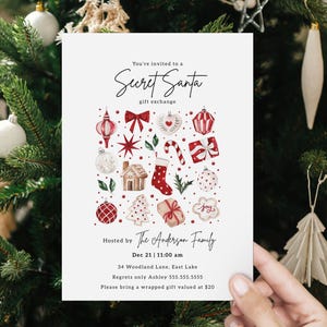 Secret Santa Invitation Template: Editable Kris Kringle Gift Exchange Evite B236