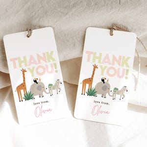 Modèle d&#39;étiquette sauvage un merci, étiquettes de faveur d&#39;anniversaire jungle, étiquette de fête d&#39;anniversaire zoo, étiquettes imprimables de régal Safari, décoration d&#39;anniversaire fille B395