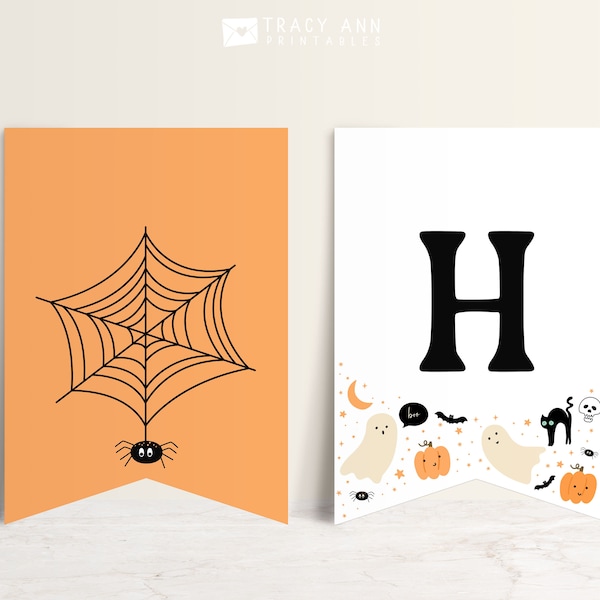 Halloween Birthday Bunting Template, Editable Spooky One Party Banner, Printable Ghost Happy 1st Birthday Banner October Birthday Decor B141