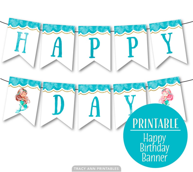 1st 5th Birthday Banner Birthday Bunting 4th 3rd Swim Party Mermaid Happy Birthday Banner Birthday decor DIY Banner 2nd 1073