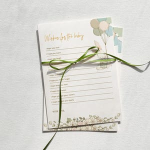 Tarjeta de deseos para bebé, plantilla de tarjeta de deseos para baby shower de conejito imprimible, juegos florales para baby shower, decoración de ducha de género neutro B587