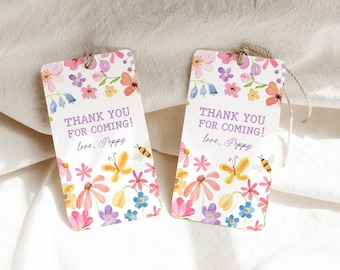 Wildflower 1st Birthday Thank You Tags, Floral Favor Tag Template Printable B948