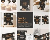 Spooky Party Decor Set, Editable Halloween Birthday Decorations Bundle, Printable Favors, Birthday Banner, Welcome Sign, Adopt a Ghost B103