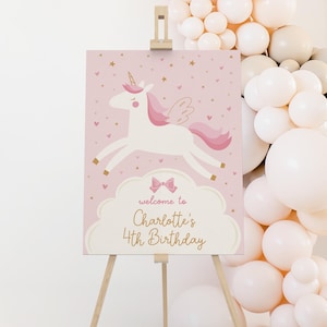 Pink Unicorn Welcome Sign, Magical Birthday Party Sign Template, Printable Unicorn Party Welcome Poster, Magical Pony Party Decor B180
