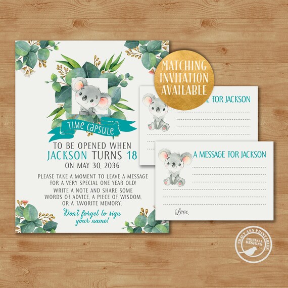Koala Time Capsule Turquoise Australian First Birthday Party Etsy