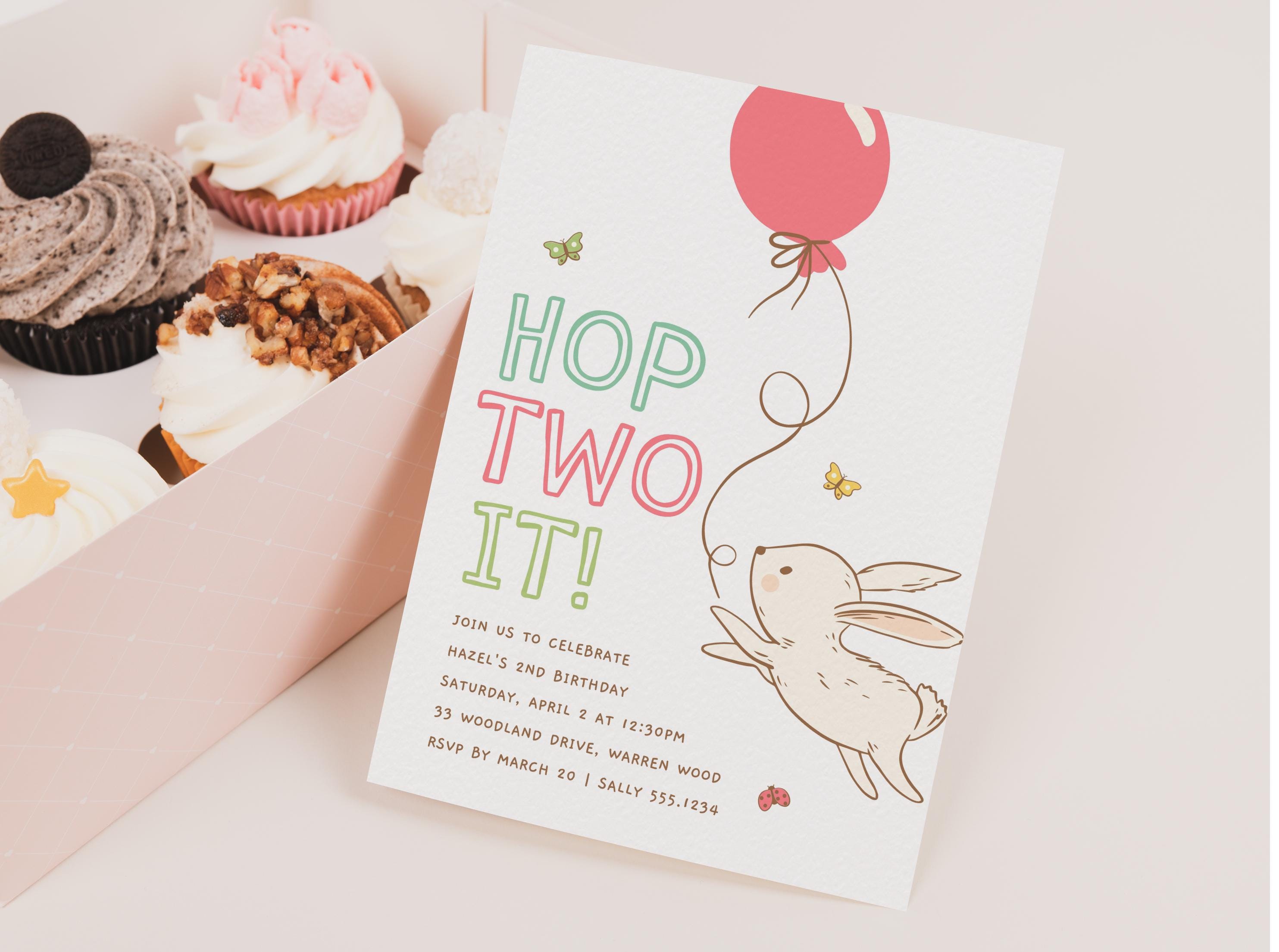 Hop Two Hop Two It Birthday Invitation, Bunny Rabbit Girl 2nd Birthday Invite ...