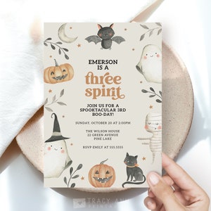 Three Spirit Invitation Editable Boy 3rd Birthday Halloween Themed Invite Template October Birthday Printable Spooky Party Decor B103