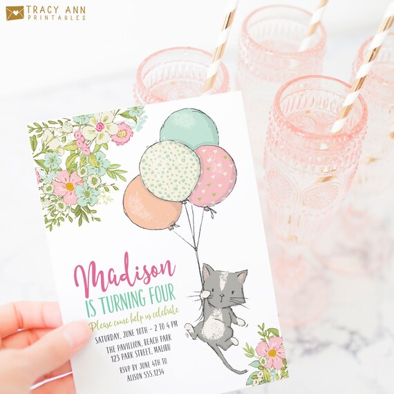 Invitation D Anniversaire De Chat En Anglais Invitation Etsy