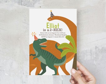 EDITABLE Dinosaur Invitation Template, Two Rex Party Invitation, Boy 2nd Birthday Party Invitation Printable, 2-rex Invitation B348