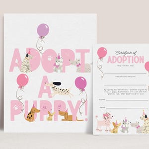 Adopt a Puppy Sign, Puppy Dog Adoption Certificate, Dog Birthday Games, Puppy Pawty Printables, Girl Birthday Games Instant Download B939