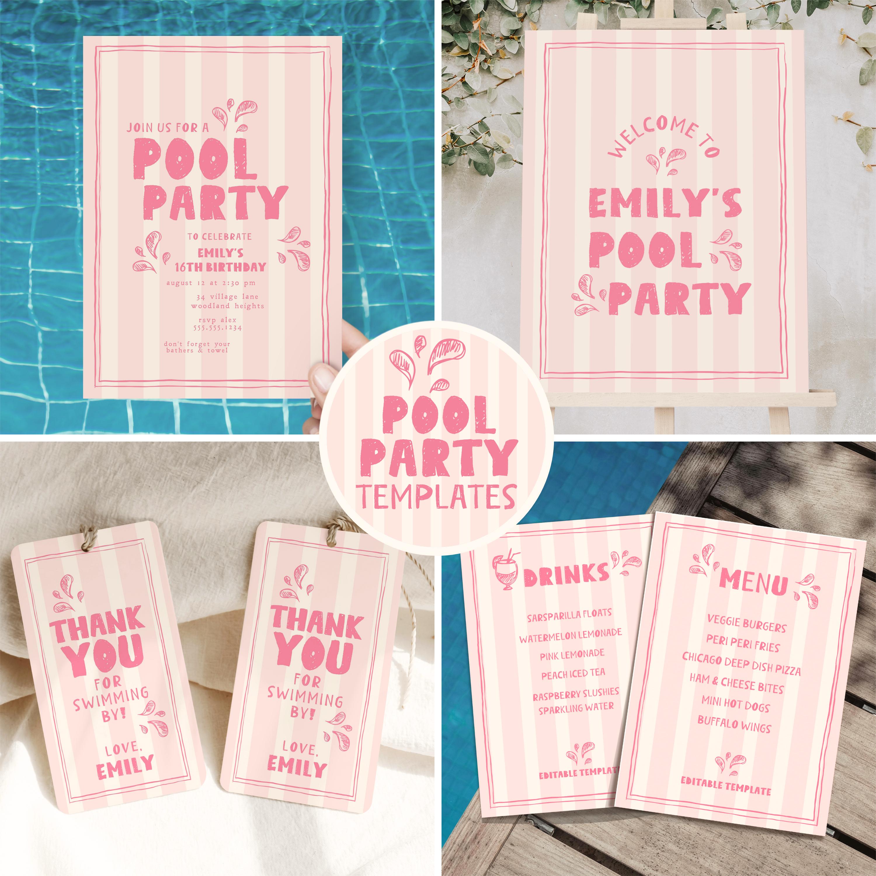 Pink Pool Party Menu Template Hand Drawn C061 - Etsy Australia