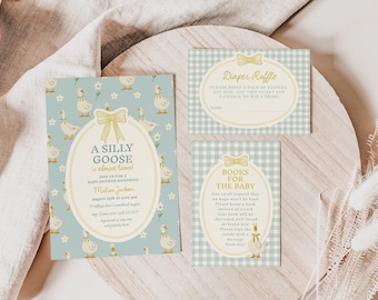 Silly Goose Baby Shower Invitation Set, Boy Baby Shower Invite C038