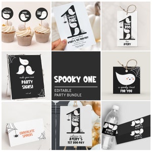 Pacote de convites Spooky One, convite para festa de 1º aniversário de Halloween, decoração para festa de 1º aniversário de fantasma para imprimir, lembrancinhas de aniversário para meninos assustadores B101