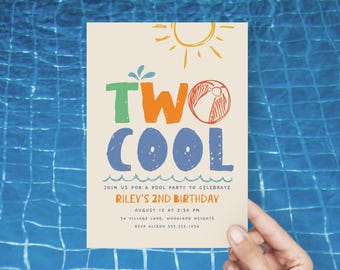 Summer 2nd Birthday Invitation, Two Cool Boy 2nd Birthday Party Invite, Printable Second Birthday Pool Party Invitation, Two Cool Evite B762
