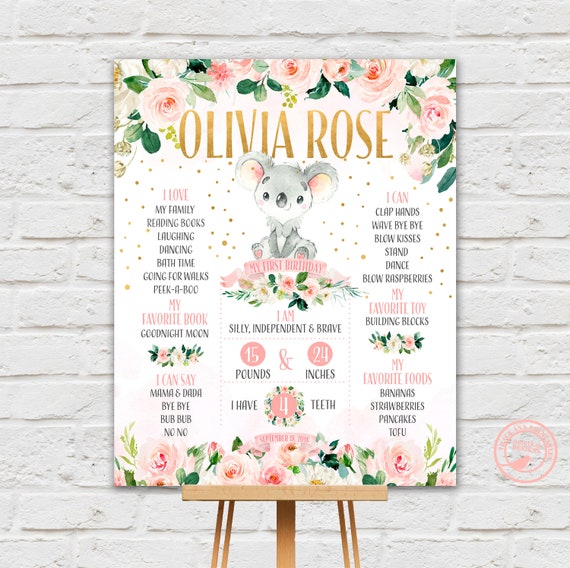 Koala Milestone Poster First Birthday Celebration Poster Etsy