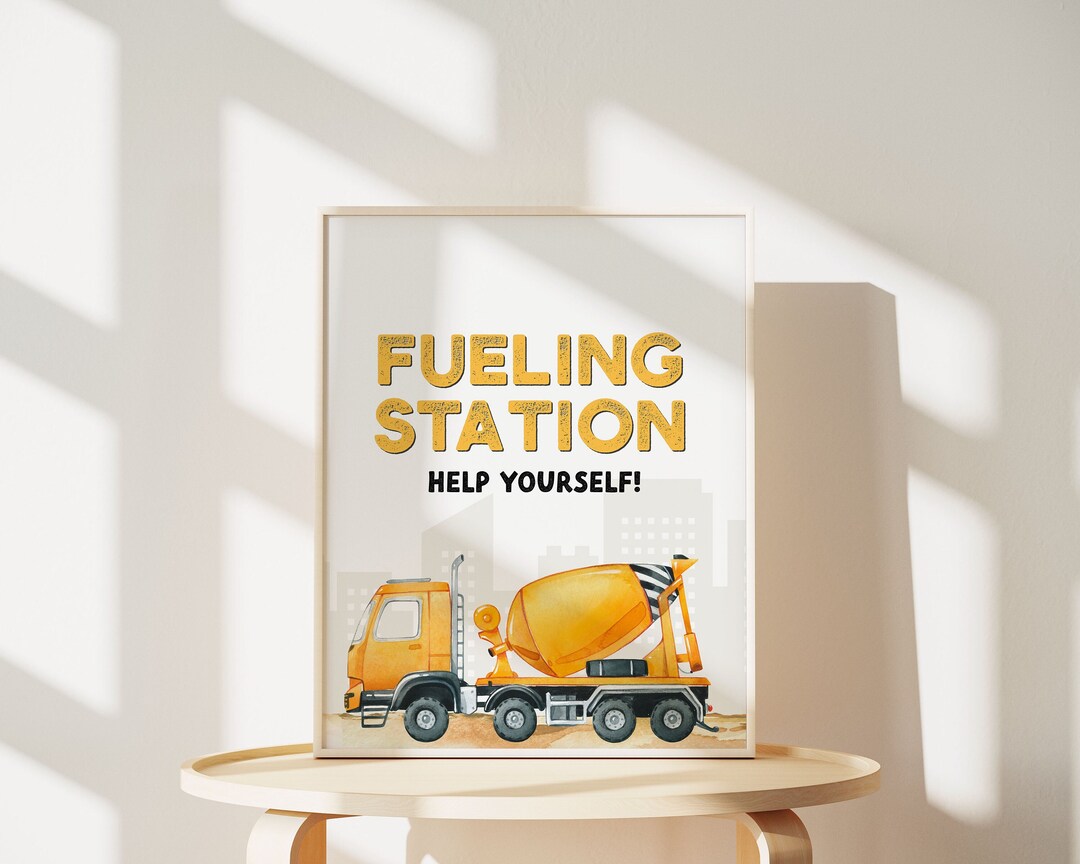 Fueling Station Sign, Printable Construction Party Drinks Sign, Instant ...
