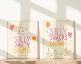 Silly Goose Party Signs, Goose Birthday Party Decorations, One Silly Goose Table Signs, Printable Two Silly Birthday Decorations B937