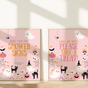 Spooky Baby Shower Signs, Printable Halloween Baby Shower Party Sign Template, Girl Baby Shower Decorations, A Little Boo Shower Signs C080