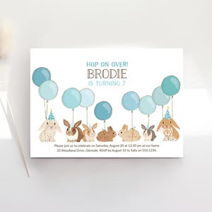 Bunny Birthday Party Invitation, Boy Easter Birthday Party Invite, Printable Bunny Rabbits 7th Birthday Evite, Editable Invitation B322