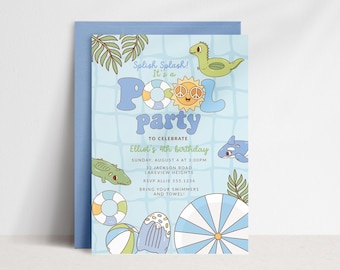 Pool Party Birthday Invitation, Summer Party Invite, Swim Party Invitation Editable B352