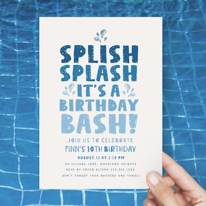 Pool-Party Einladung, Handgeschriebene Pool-Party laden Vorlage, Junge-Geburtstags-Party Einladung, moderne Pool-Party Geburtstags-Bash Evite C031 ein